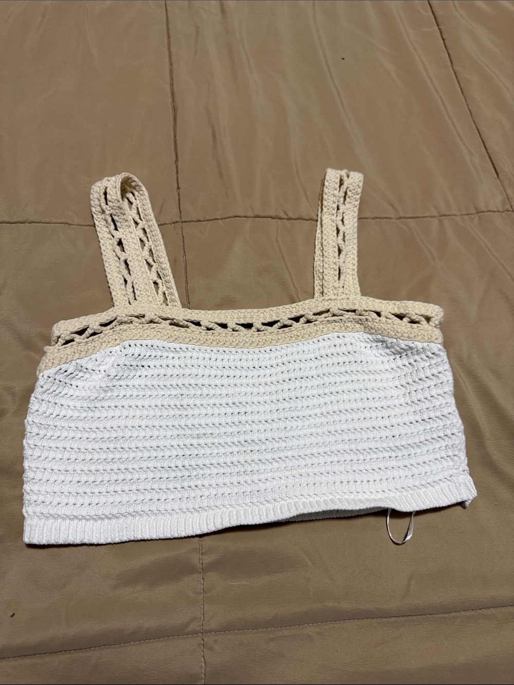 House of Harlow 1960 Crochet Crop Tank Top in White and Beige